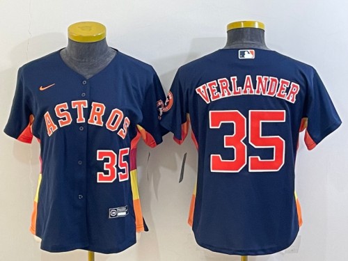 Youth Houston Astros #35 Justin Verlander Navy With Patch Cool Base Stitched Jersey